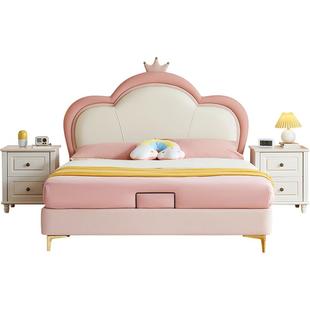 林氏儿童床女孩公主床卧室粉色梦幻皇冠单人床真皮女童床家居木业