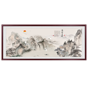 聚宝盆山水画客厅茶室装饰画沙发背景墙挂画流水生财壁画中式国画