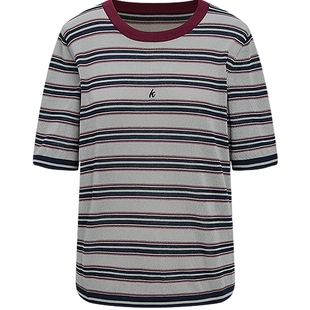 KBNEmiu系竹节纱条纹打底针织衫女2026秋季新款短袖气质小衫上衣