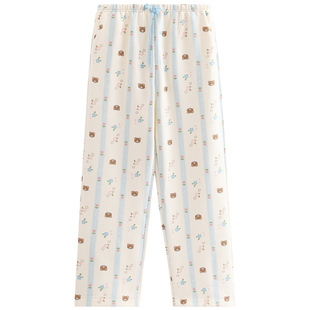 芬腾睡裤女秋冬季空气棉纯棉夹层长裤加厚保暖可爱大码家居裤单裤