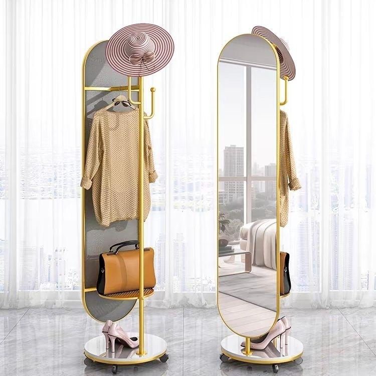 全身镜轻奢风穿衣镜子衣帽架旋转落地镜挂衣架一体家用卧室试衣镜