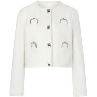 CALVINLUO 秋季简约百搭口金装饰圆领女短款西装气质通勤外套上衣