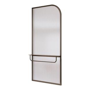 奶油风卫生间半墙长虹水波纹玻璃屏风隔断干湿区洗手台毛巾置物架