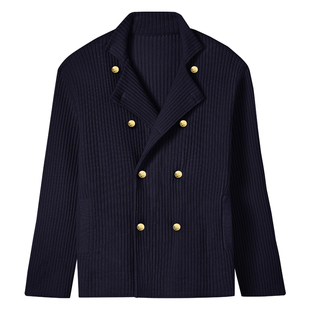 Acme cultum美利奴羊毛坑条肌理BC风格双排扣针织开衫男夹克外套