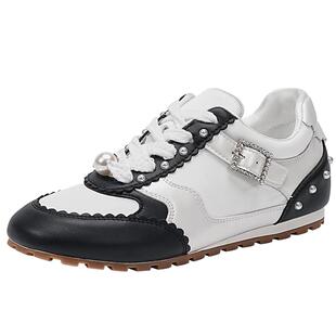 EBLAN/伊伴花边珍珠内增高德训鞋女2026春季新款厚底休闲小白鞋子