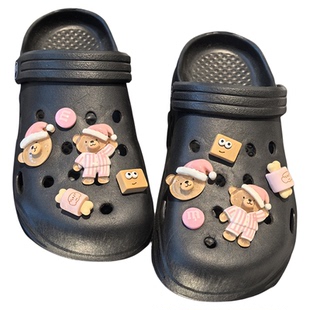 儿童卡通小熊睡帽鞋花适配crocs洞洞鞋配饰一体可拆卸拖鞋装饰品