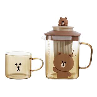 LINE FRIENDS布朗熊玻璃冷水壶耐热泡茶壶杯子套装家用水杯凉水壶