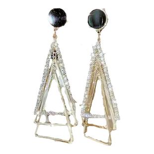 韩国气质时尚镶钻三角形几何耳环高级感轻奢小众长款波西米亚耳饰