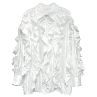 时尚设计感荷叶花边天丝衬衫女冬季新款气质洋气衬衣宽松上衣