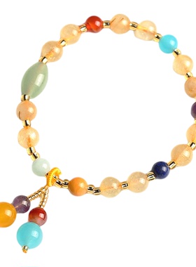 原创设计多宝饰品 巴西天然金发晶手链女款手串复古玛瑙粉晶手串