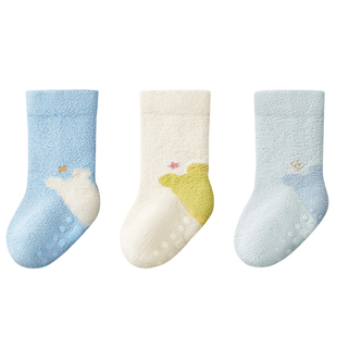 婴儿袜子男女儿童地板袜防滑隔凉新生宝宝秋冬中筒加绒加厚珊瑚绒