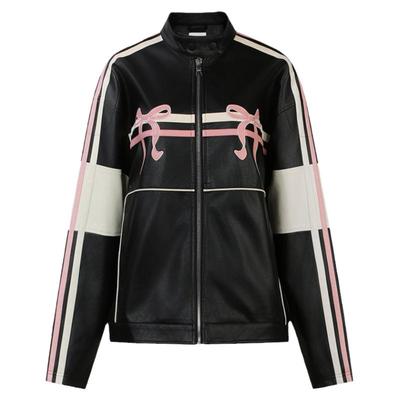 GUUKAHERO蝴蝶结机车PU皮衣夹克