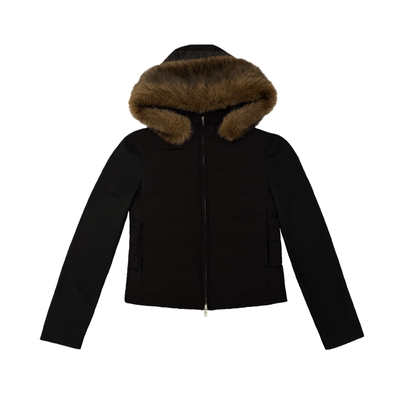 JCAESAR WOMEN 毛领螺纹袖排骨短款羽绒服外套 90白鸭绒 可拆卸帽