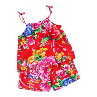 东北大花婴儿服男童女童夏季网红儿童睡衣夏装吊带两件套宝宝衣服