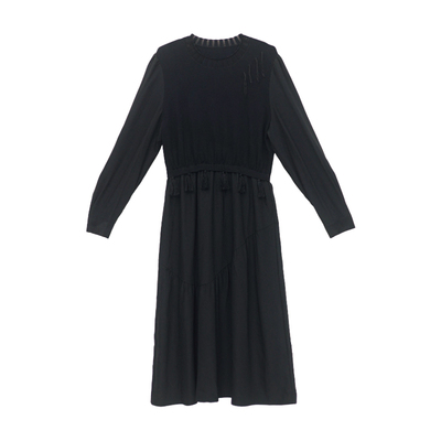 it'real瑞尔25年冬季新款设计感复古流苏假两件连衣裙女