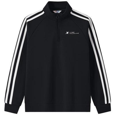 特步童装男童加绒立领卫衣2024秋冬新款儿童保暖上衣大童条纹秋装