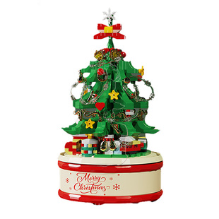 微颗粒圣诞树积木音乐盒儿童益智拼装玩具女孩圣诞节日礼物高颜值