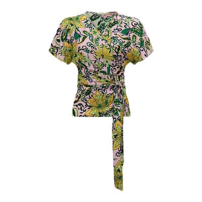 DVF薄荷绿花园佩斯利V领上衣