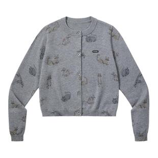 PSO Brand女装仿兔绒包芯纱满幅薄款可爱小猫短开衫外套毛衣百搭