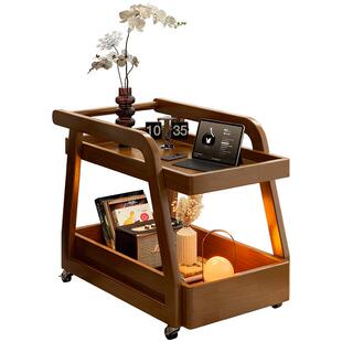 可移动沙发边几客厅家用中古风方形实木小推车茶几卧室床头置物架