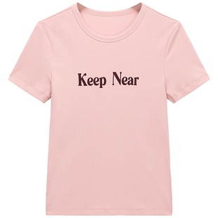 【新品】OCHIRLY欧时力  植绒字母印花修身短袖t恤女上衣2026春夏