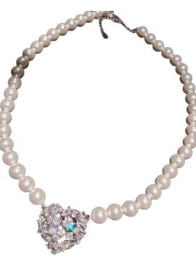 珠宝 鸽血红宝石爱心珍珠项链 高定珠宝桃红热恋闪钻爱心耳环套装