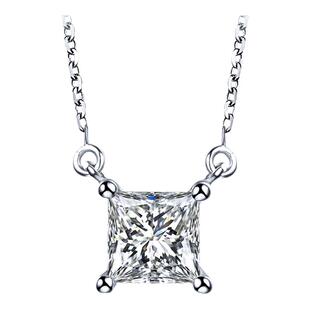 单钻公主方气质白钻锁骨链18K白金黄钻时尚莫桑石1克拉纯银项链女