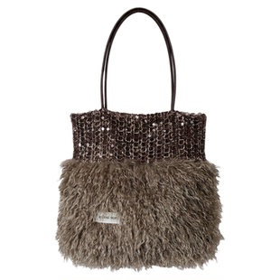 亮片香风单肩帆布包大容量毛毛通勤托特斜挎包巨好看新款包包女款