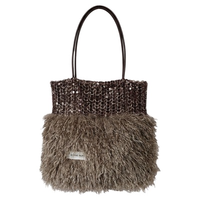 气质米棕亮片小香风单肩包