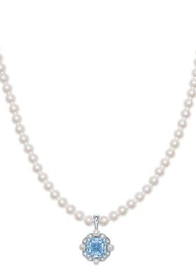 周六福珍珠项链女贝珠S925银链坠轻奢小众圣诞礼物送女友