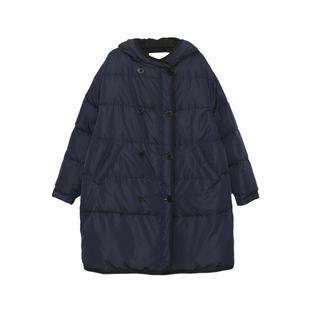 MOVEUP幻走2024冬季新款.FUN系列连帽撞色双排扣设计长款羽绒服女