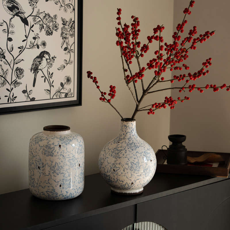 陶瓷花瓶斑驳仿古做旧青花瓷高级感复古客厅干花插花家居艺术摆件