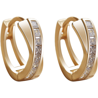 卡伦图方钻耳扣K金色通体纯银