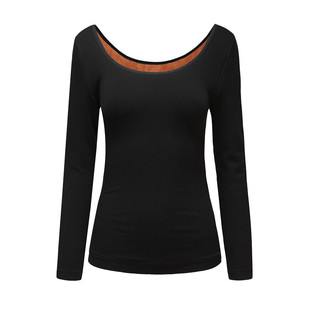 秋冬加厚加绒超低U领保暖内衣女单件上衣美体紧身秋衣长袖打底衫