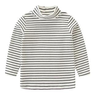 儿童条纹打底衫半高领女童中领上衣春秋外穿纯棉男童秋衣内搭长袖