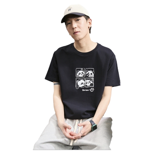 唐狮夏季新款男熊猫圆领短袖T恤潮学生休闲百搭宽松上衣夏装