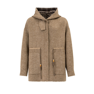 BALIANG「捌樑」 茸'downy' 双面两穿格纹连帽抽绳羊毛呢大衣外套