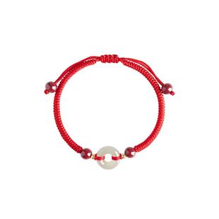 和田玉平安扣手绳本命年红绳手链女款朱砂情侣转运珠女士送礼物