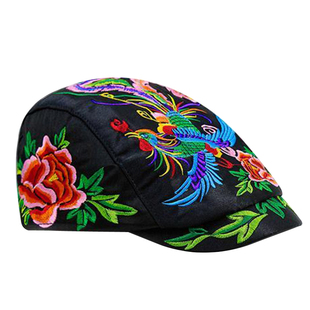 杨丽萍同款帽子女民族风夏刺绣花朵鸭舌帽名族风前进帽特色贝雷帽