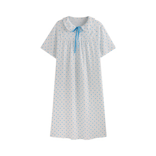 侘町2026年新款纯棉睡衣白开水波点短袖睡裙夏季家居服少女连衣裙
