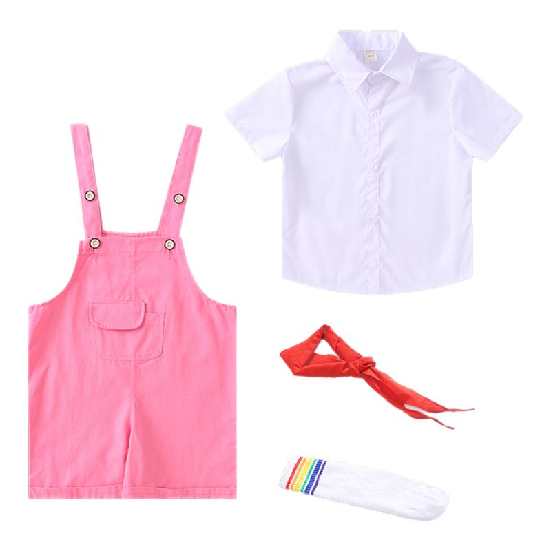 六一儿童啦啦队演出服小学生运动会班服毕业照白衬衫糖果色合唱服