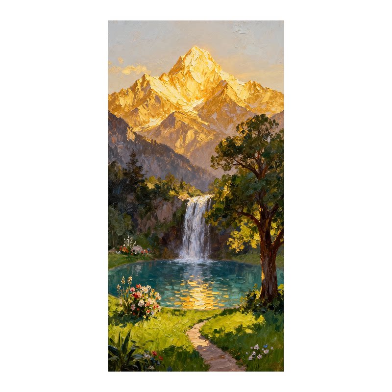 可班艺术手绘油画日照金山聚宝盆