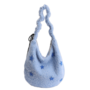 毛绒星星包包女2025冬季新款甜美淑女单肩斜挎包百搭大容量通勤包