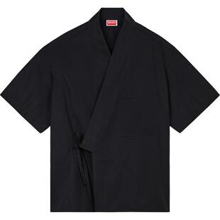 KENZO  男士纯色休闲短袖系带衬衫外套