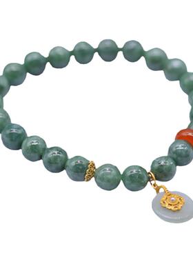 天然翠玉圆珠手链平安扣南红手串