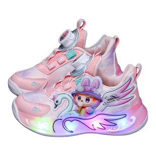 拉布布女宝发光鞋子中小童女孩运动鞋儿童亮灯鞋女童公主旋转扣鞋