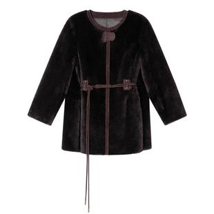 诗篇专选时尚感皮毛一体系腰带中长款皮草外套2026春季新款