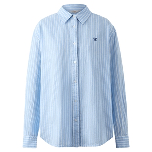 【亚麻】Eland衣恋衬衫女翻领通勤棉质条纹上衣2026春季新款