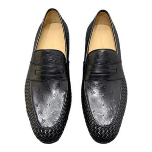 商场撤柜意大利鸵鸟皮加牛皮套脚商务休闲皮鞋男全皮底缝制上线