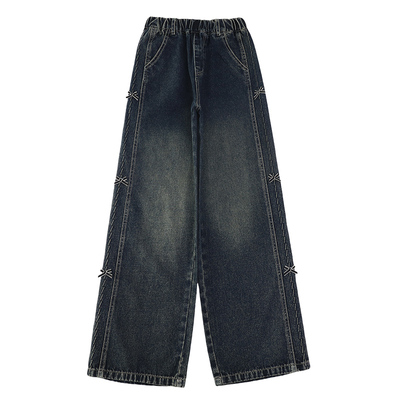 女童秋冬加绒加厚牛仔裤直筒阔腿